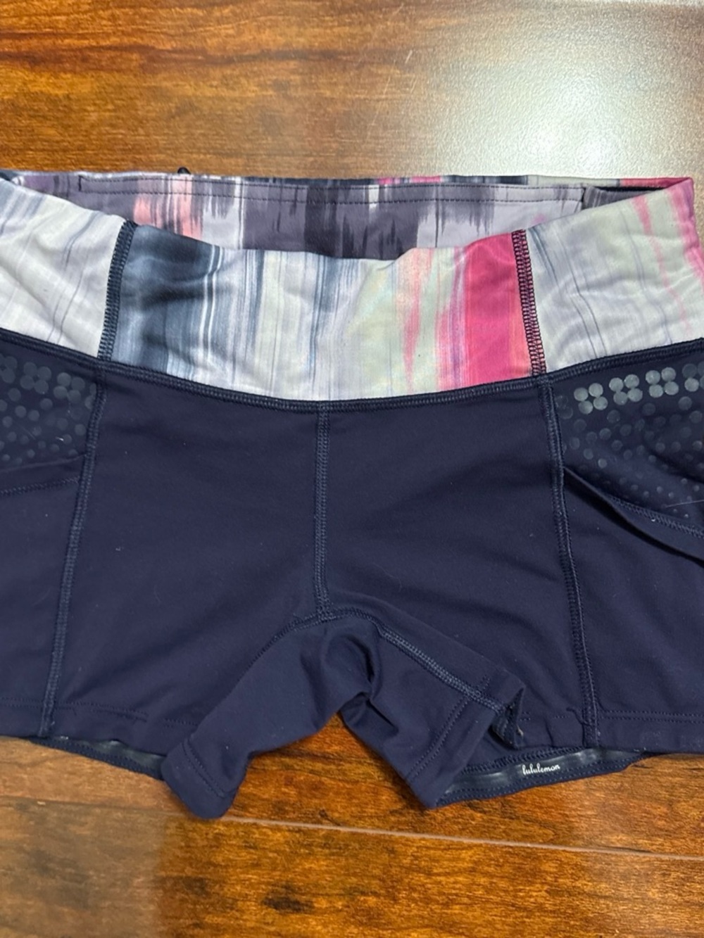 lululemon athletica Navy Athletic Shorts with Multi-Color Waistband
